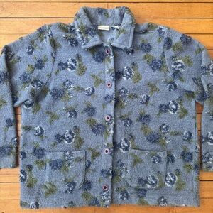 Vintage L.L. Bean floral Button Up jacket fleece women’s blue green